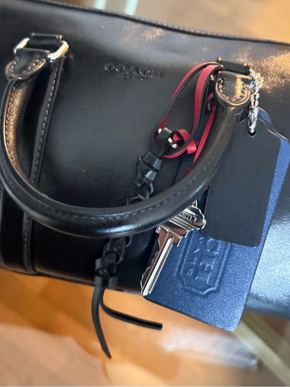Coach Black Leather Toiletry Bag with Blue Tag